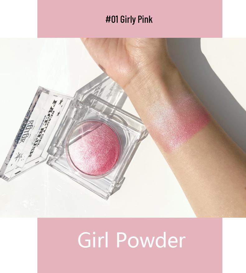 KQTQK Kuku Han Society All-in-One Blush & Highlight Palette: Baked Egg Nude Gradient for Natural Makeup & Dual-Use Eyeshadow.