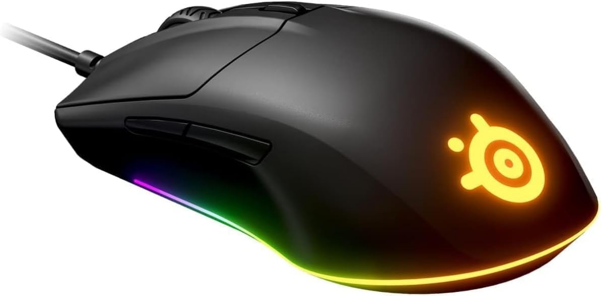 

SteelSeries Rival 3 62513 USB Дротова Ігрова Низькопрофільна Механічна RGB-підсвітка Миша, Легка, Затримка, Перемикачі, 3-Зонна чорний
