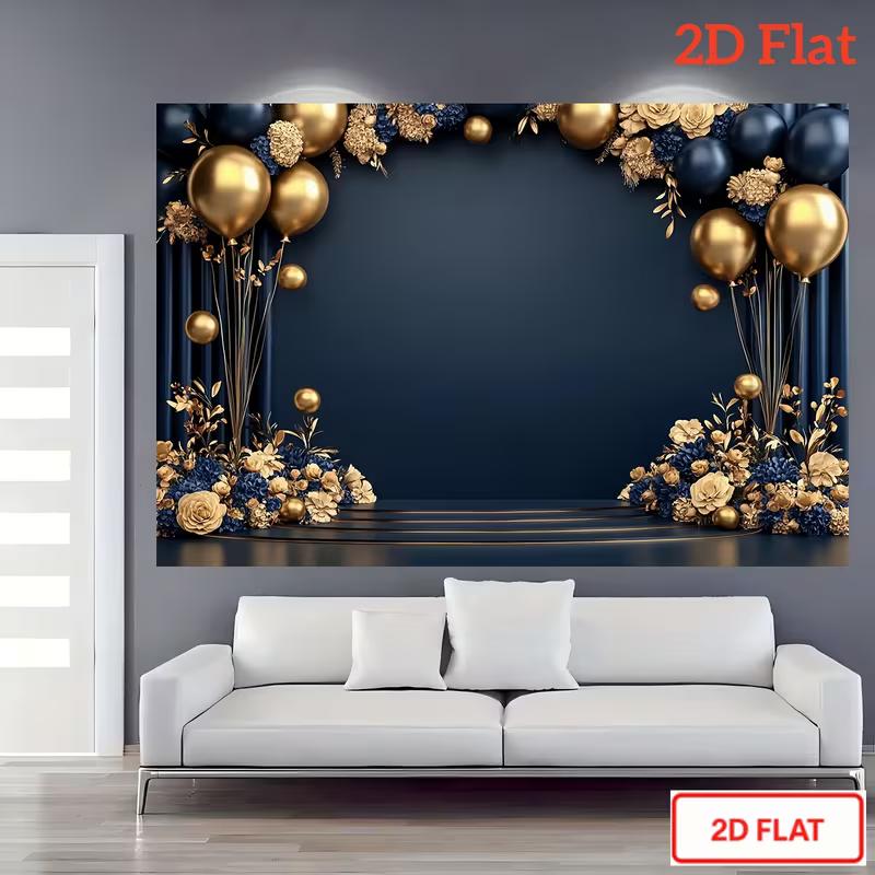 2D Marineblau Gold Ballon Hintergrund, für Geburtstags-, Jubiläums- & Hochzeitsfeier Fotografie