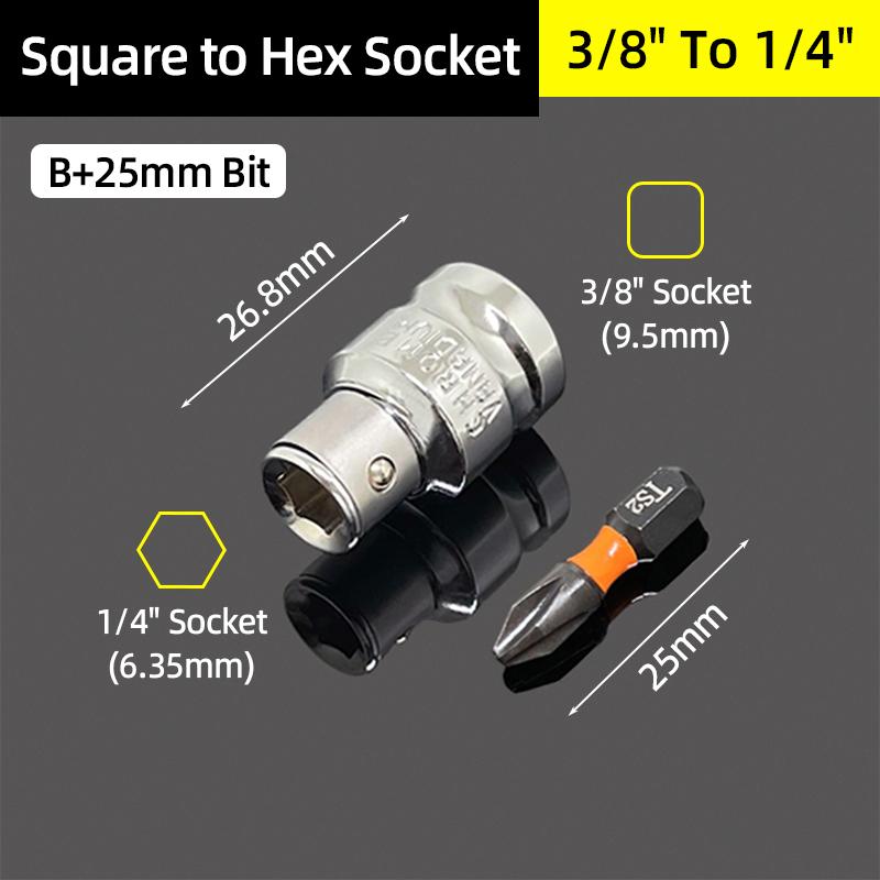 1/4" 3/8” 1/2” Square Drive To 1/4" Hex Shank Socket Adapter Converter Quick Change Bit Holder Repair Hand Tools Accessories