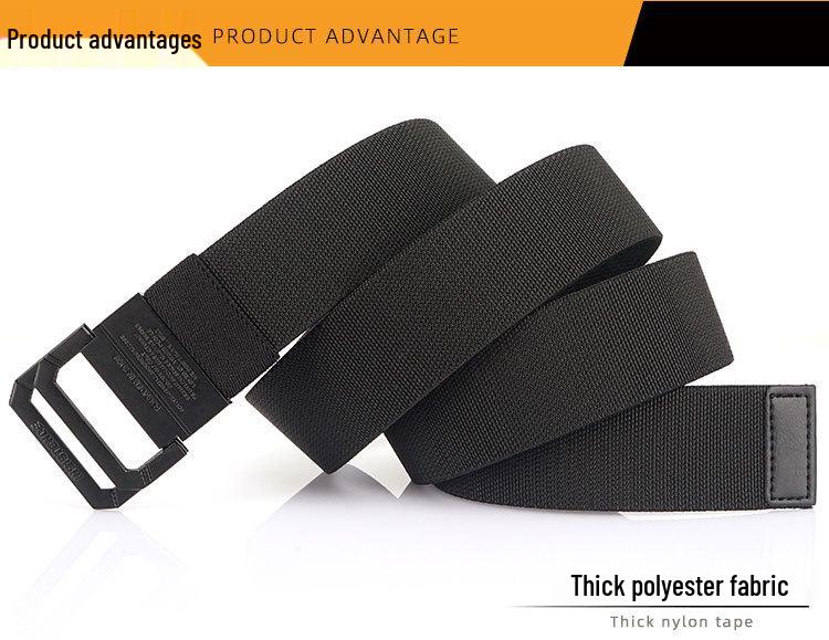 Unisex Black Metal Double Ring Buckle Elastic Canvas Belt for All Seasons