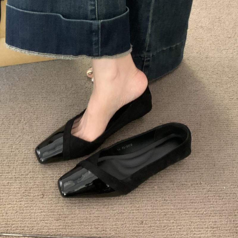 

Womens Spring New Fashion Square Toe Designer Loafers Outdoor Walking Comfortable Shallow Mouth Lightweight Flat Shoes 35 чёрный