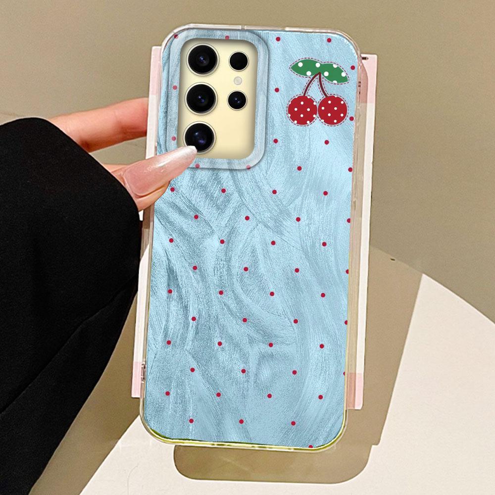 

Чехол для телефона с текстурой перьев и вишневыми точками для Samsung Galaxy S25 S24 S23 S22 S21 FE Plus Ultra Задняя силиконовая крышка Samsung Galaxy S24 FE белый
