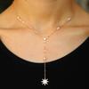 Fashion Jewelry Sun Burst Charm Pendant Cz Station Link Chain Long Sexy Women Lariat Long Chain Layer Necklace