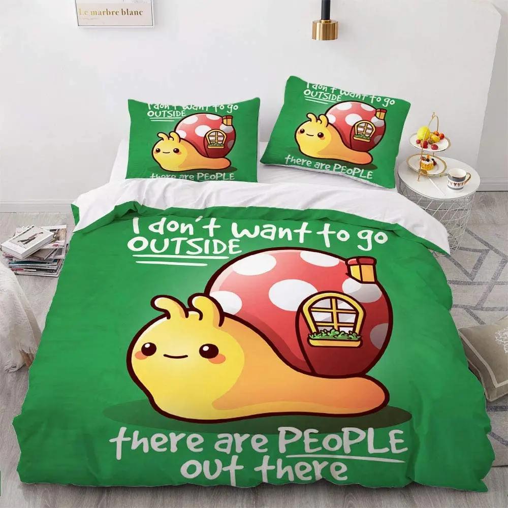 Colourful Snail Duvet Cover Set Cute Kawaii Animal Polyester Bedding Set Comforter Cover King Queen Size For Kids Boys Girls