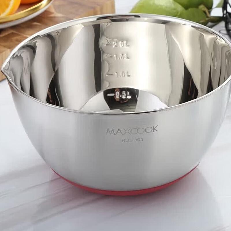 Maxcook 304 Stainless Steel Mixing Bowl with Pour Spout & Silicone Base