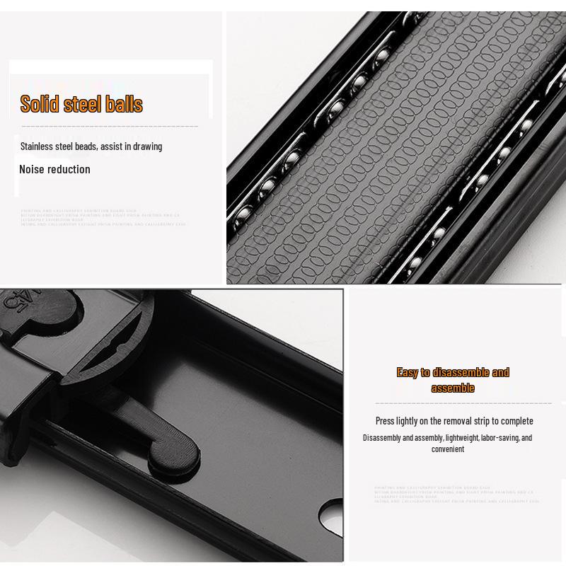 Three-Section Silent Damping Drawer Slide for Computer Desk Keyboards, Cold Rolled Steel Track Rails.