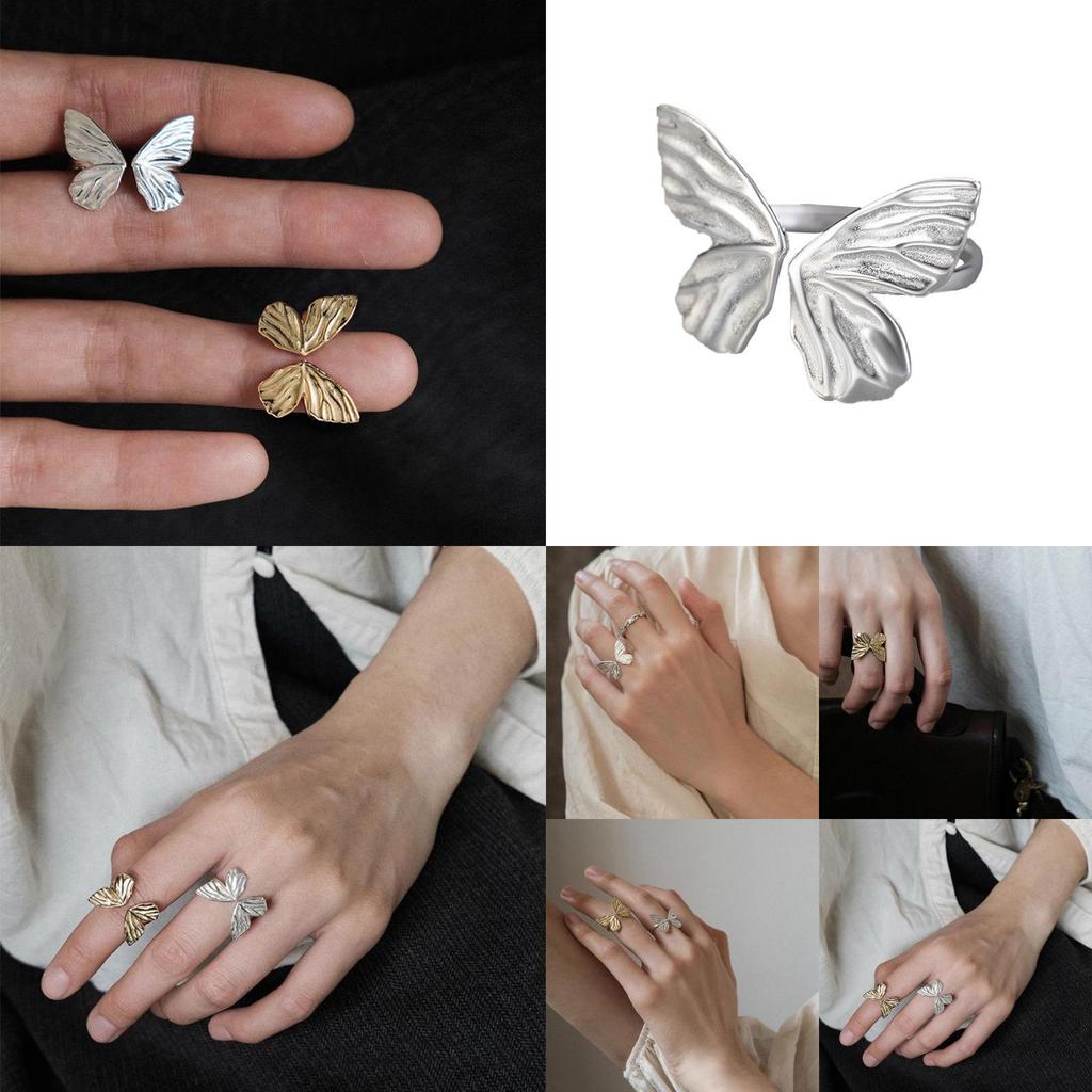Trendy Geometric Butterfly Ring For Women Chic Adjustable Copper Fashion Jewelry