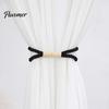 Decorative Curtain Buckle Magnetic Tieback, Cotton Linen Rope Holdback with Wood for Non-damaging Wall Tie Drapes, Backs Bedroom, Boho Room, Nursery,