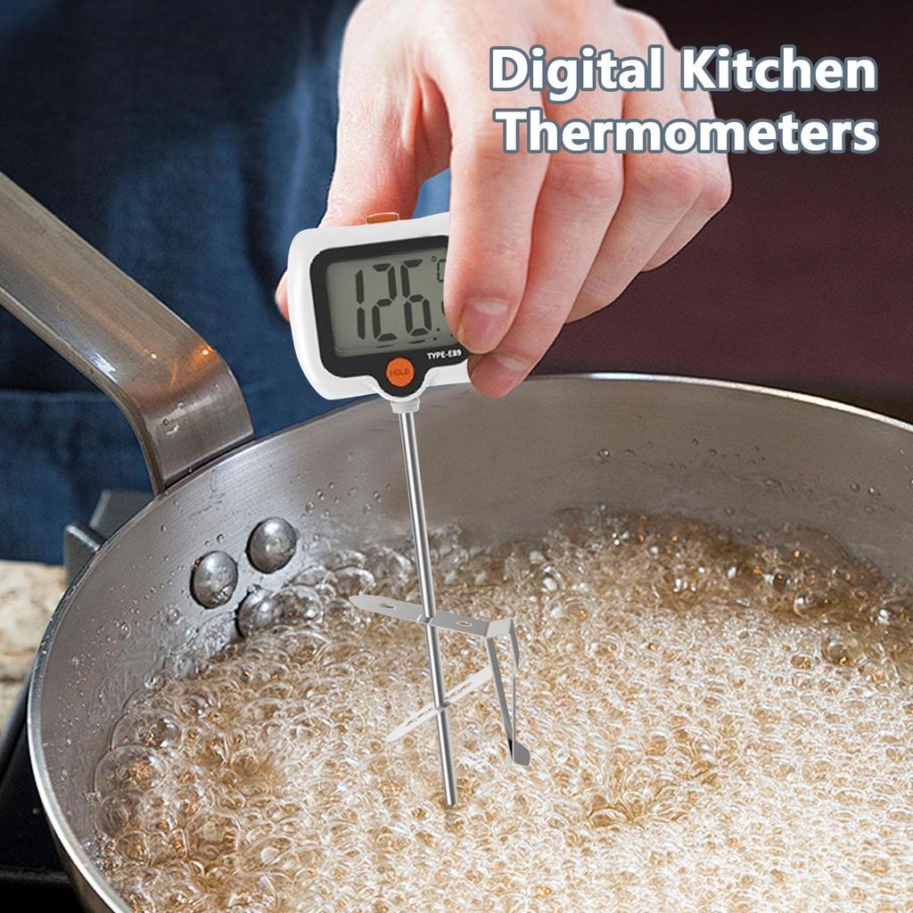 Cooking Temperature Gauge Long Probe Kitchen Meter with Pot Clip Deep Fry Oil Temperature Gauge with Rotatable Display for