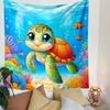 Cute Sea Turtle Underwater with Coral Reef Patterned Tapestry Decorative Wall Hanging, Home Bedroom Living Room Decor