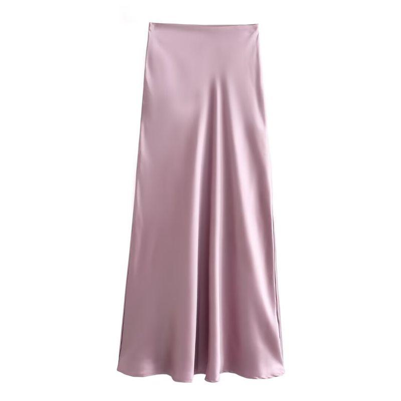 Kaslead New Arrival Women's Fashion Style Fashion Casual Easiest for Match Fine Acetate Satin Elastic Waist Zipper Skirt