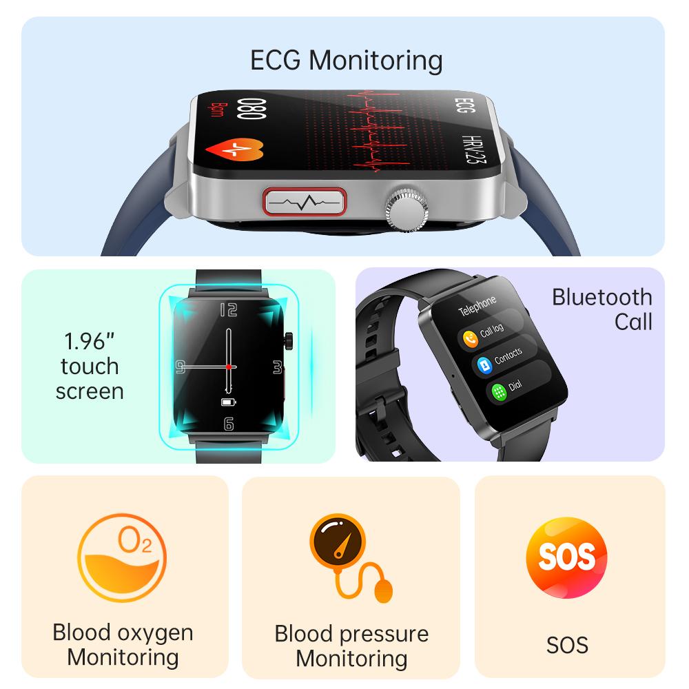SACOSDING New ECG+PPG Smart Watch Blood Pressure/Oxygen Sleep Health Analysis BT Call Smartwatch Men Women For Androd iOS