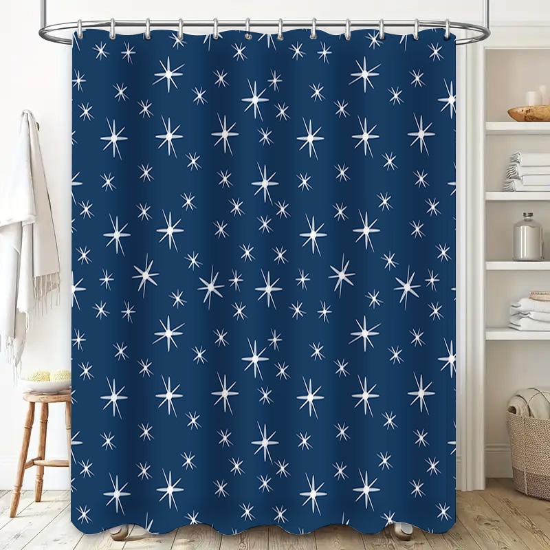 Blue Starburst Shower Curtain, White Polyester Fabric, Waterproof Bathroom Decor Buy On (128 Characters)