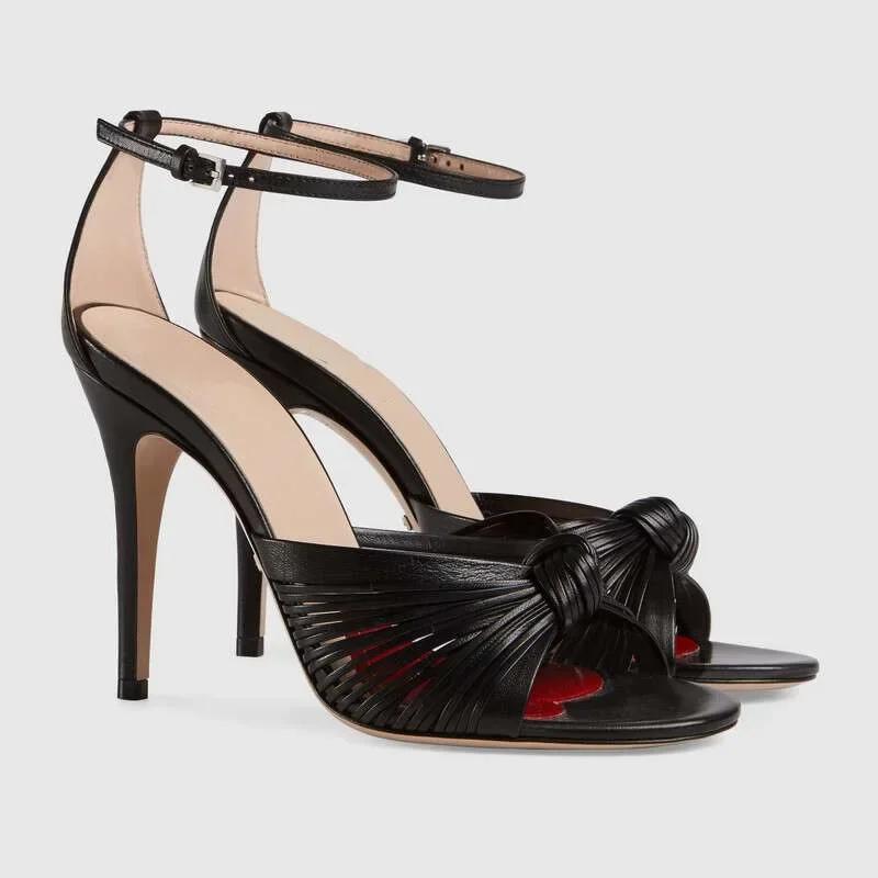Fashion 2025 New Front Rear Strap Slingback Stiletto Heel Sandals Gold Knot Open Toe Sandals Women Novelty Sandal Solid Color Fashion