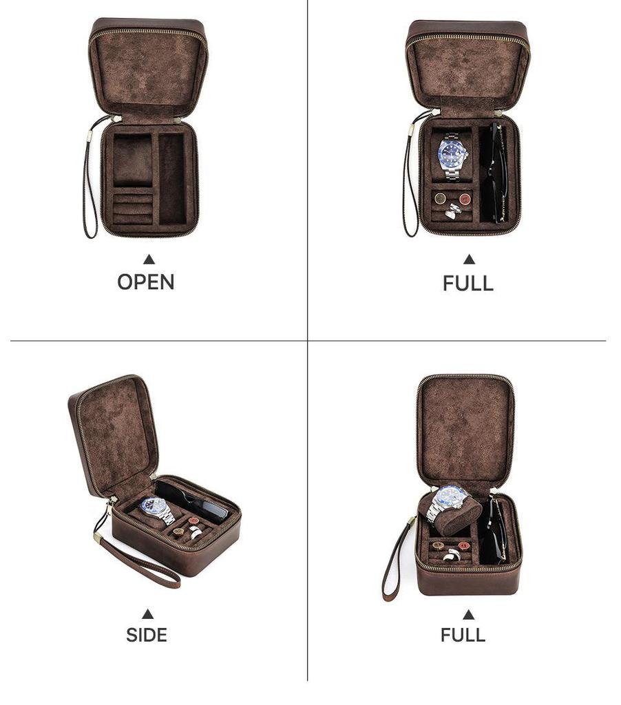 Retro Crazy Horse Genuine Leather Travel Storage Box for Glasses, Watches, and Jewelry - Drop-Proof and Multifunctional