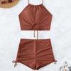 European & American Women’s Hot Spring Conservative Solid Color Backless Bikini Swimsuit