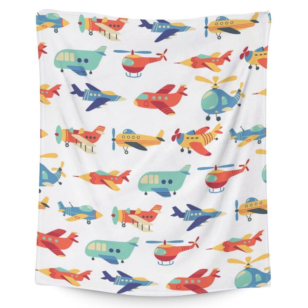 Cartoon-Flugzeug-Konzept digital bedruckte Polyester Schlafzimmer Samt Flanell Decke Vlies weiche Sofa-Abdeckdecken für Betten
