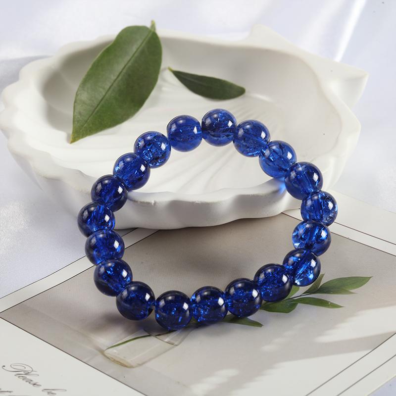 10mm Y2K Style Cracked Bead Bracelet, Multi Color Glass Round Bead Women's Fashion Jewelry Suitable For Daily Wear