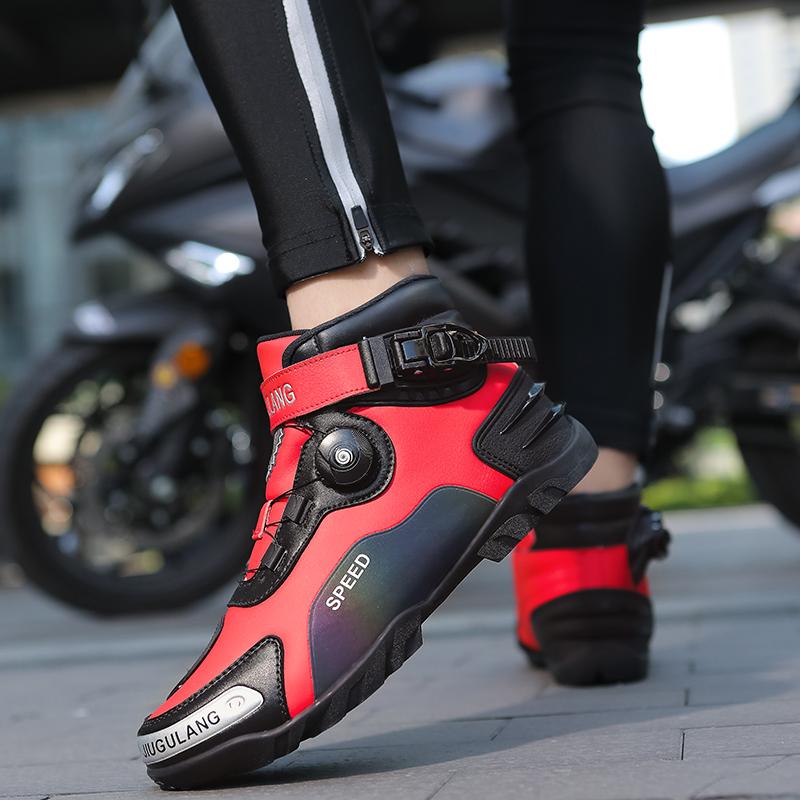 Stivali da moto in pelle unisex 37-46 Scarpe da equitazione anti-collisione antiscivolo con pulsante di rotazione di grandi dimensioni