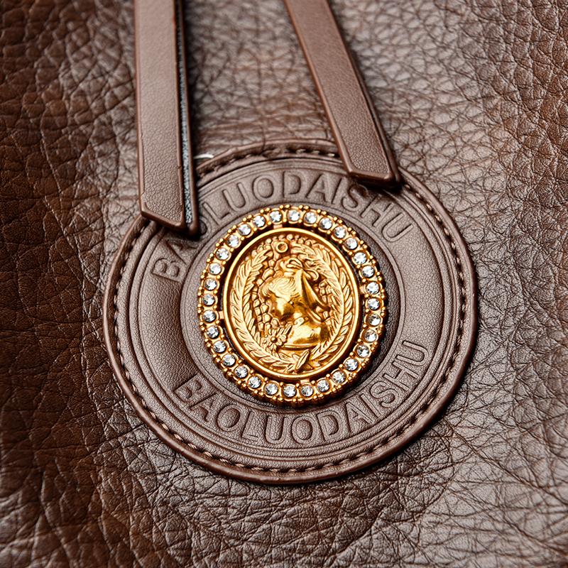 Women PU Leather Backpack Multifunctional Vintage Badge Shoulder Bag Large Capacity Anti‑theft Travel Crossbody Bag Casual Ladies Handbag For Daily