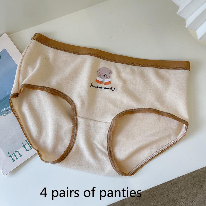Autumn and Winter Imitation German Fleece Brushed Women's Panties Cute Girls Crotch Comfortable Teenage Cartoon Bear Mid-waist Panties