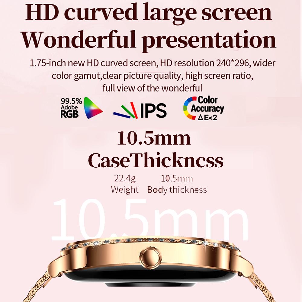 2025 New Smart Watch Women 1.75" HD Display Heart Rate IP68 Waterproof Sports Fitness BT Call Smartwatch for Lady Gift