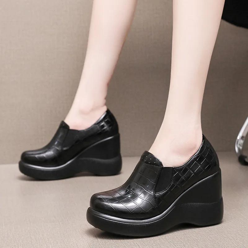 8cm Kleine Größe 32-43 Mode Tiefes Dekolleté Plateau Keilabsatz Schuhe Damen Pumps Slipper 2025 Herbst High Heels Schuhe für Büro Mutter Arbeit