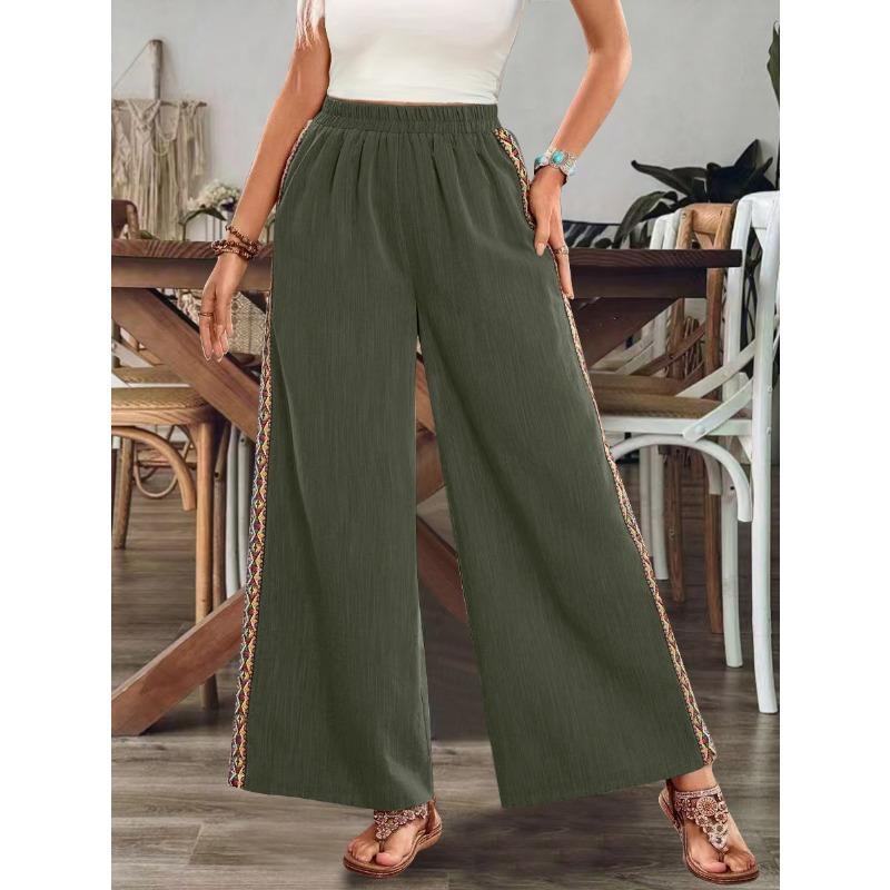 QICED Women's Fashion Casual Solid Color Print Pants & Capris