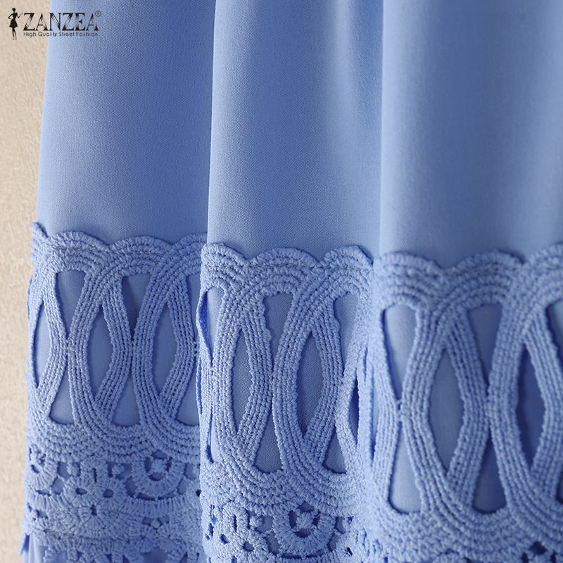 ZANZEA Kadın Rahat Elastik Bel Bol Tatil Uzun Etekler