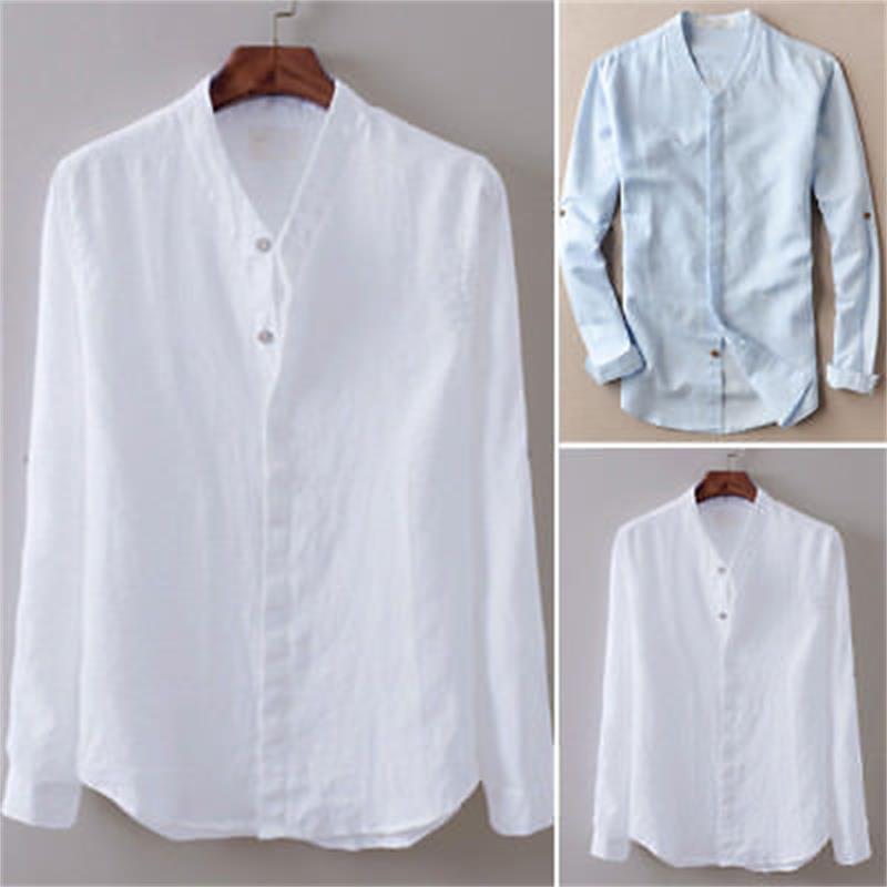 Premium Men's Loose Cotton And Linen Shirts With V-neck For Ultimate Comfort