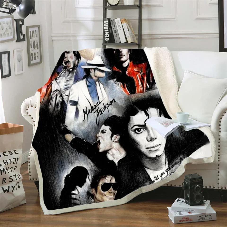 Coperta in Pile Stampata 3D di Michael Jackson per Letti Trapunta Spessa Copriletto alla Moda Coperta Sherpa per Adulti Bambini Adolescenti 100x150cm