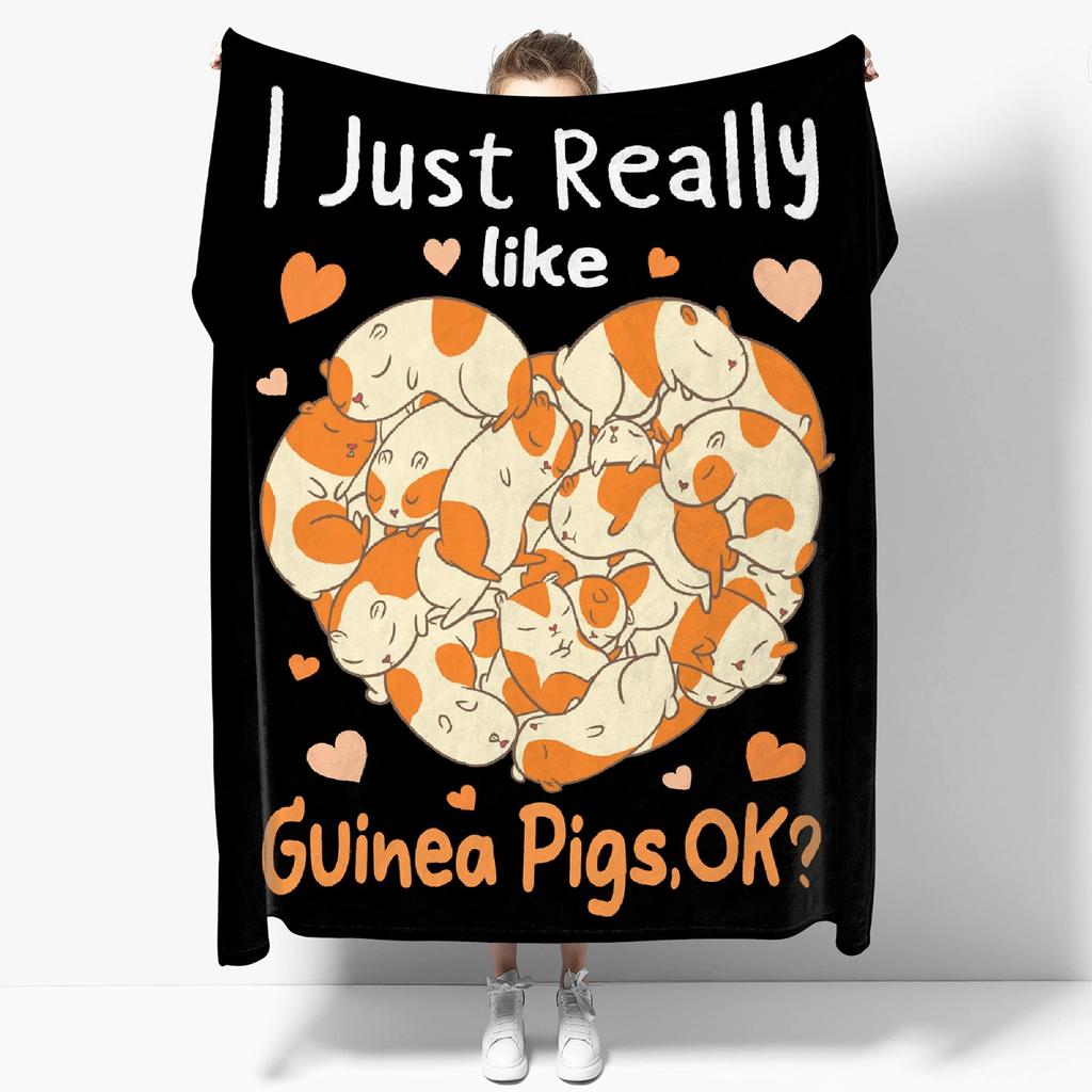 Guinea Pig Flannel Blanket Lovely Cartoon Animal Red Strawberry Blankets for Couch Bed Sofa Pet Hamster Floral Throw Blanket
