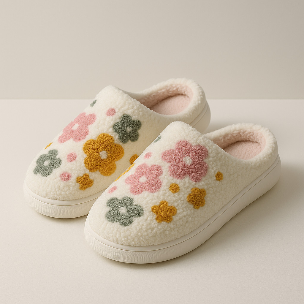 Cozy Bloom Slippers - Soft, Plush Lined, Non-Slip, Mute, Warm, and Colorful Shoes for Bedroom and Home - Perfect for Cold Winter Nights