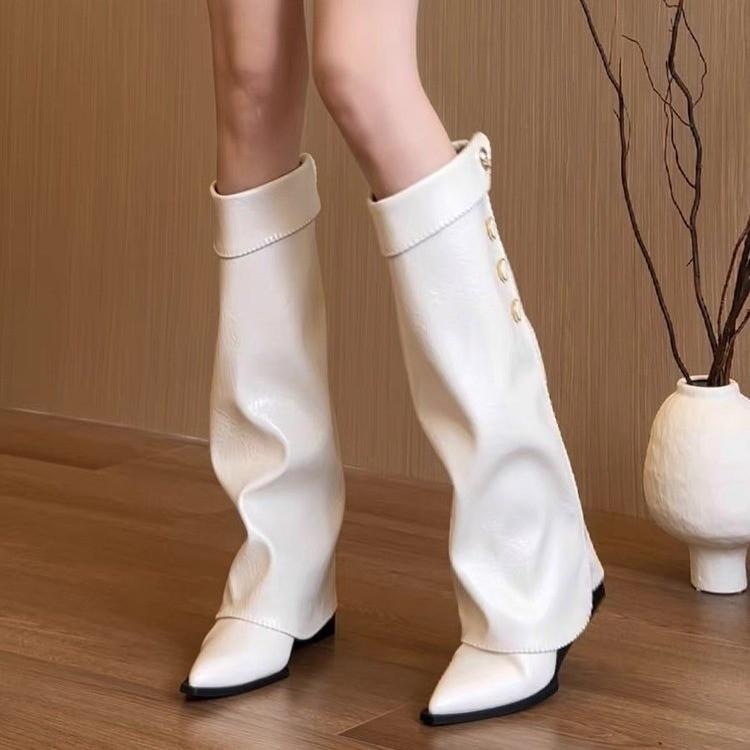 Fashion Boots Women's Shoes Rubber Thick Heel Winter Sleeve Suede Tall Microfiber Fashion Boots