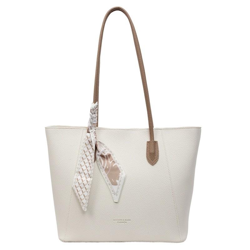 Women Elegant Simple Silk Scarf Pu Interior Zipper Pouch Stitching Lifestyle