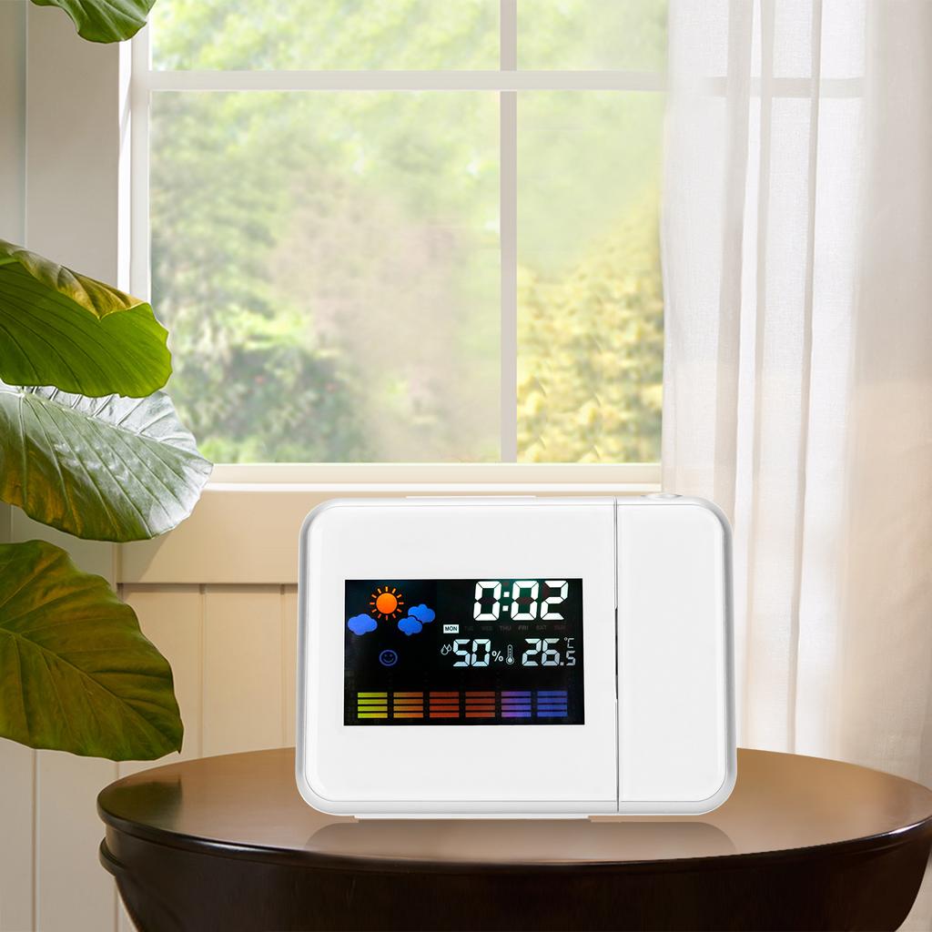Indoor Projection LED Clock Thermometer Hygrometer Wther Forecast Snooze Perpetual Calendar