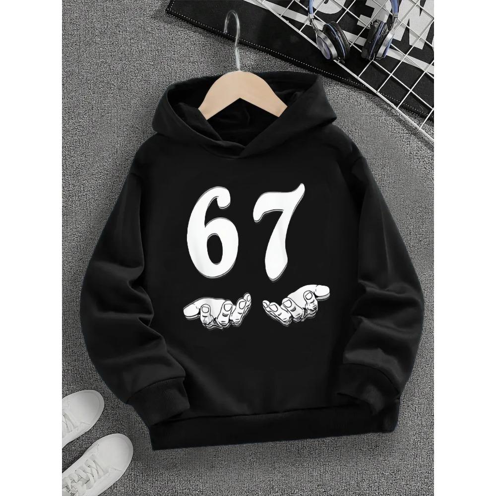 Весенне-осенняя одинарная повседневная мода Рождество #67 Толстовка для мальчиков черная, Шесть Семь, Поддержка руками 67 Мультяшный принт 110