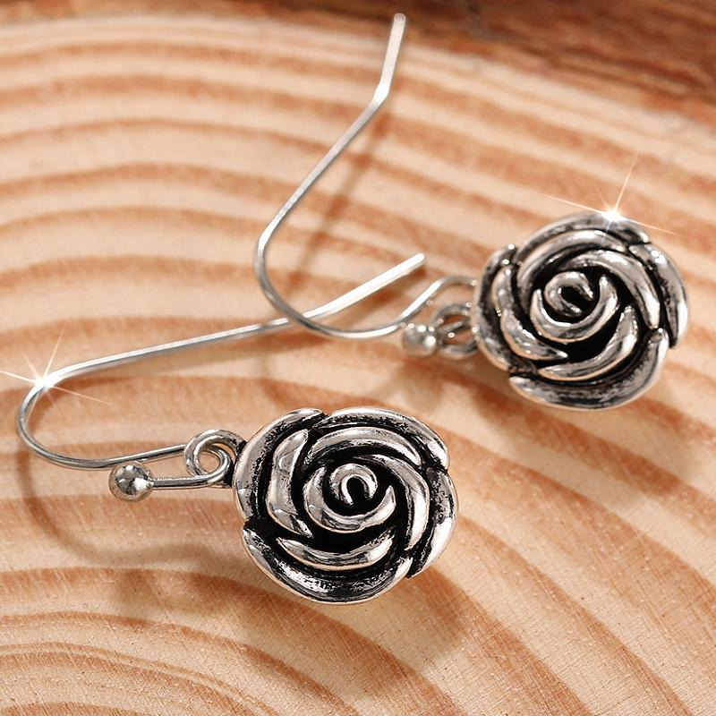 

Huitan Metal Women Drop Earrings Copper Color Rose Flower Design for Party Daily Holiday Vintage Unique Accessories Zircon Gift