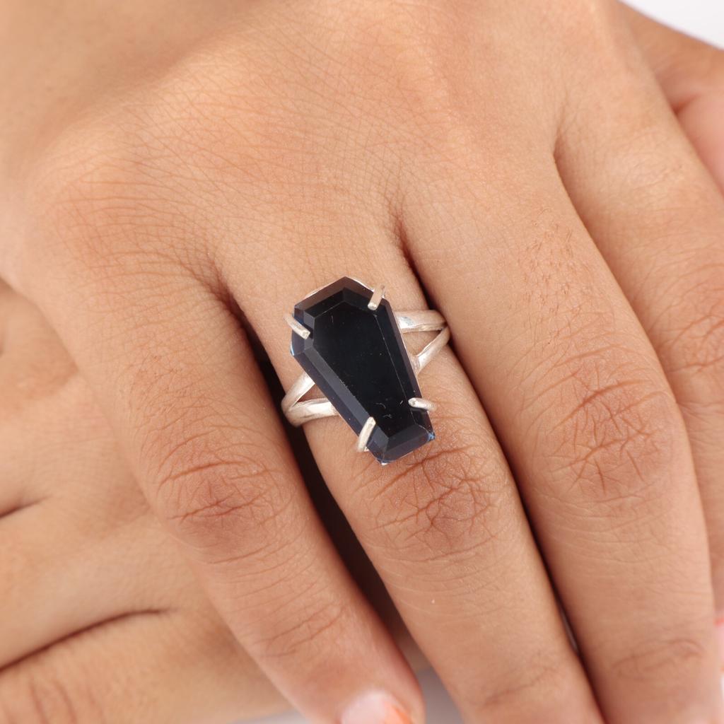 Natural London Blue Topaz Gemstone 925 Sterling Silver Jewelry Handcrafted Ring RR-40-7