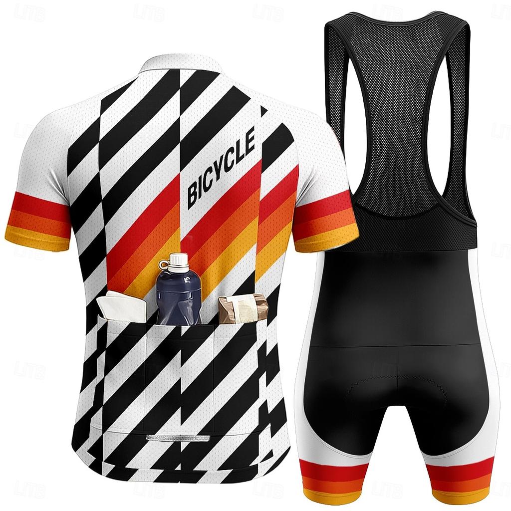 Men Short Sleeves Cycling Jersey Set Bib Shorts Gel Breathable Pad Breathable Quick Dry Bike Clothing Kit Triathlon