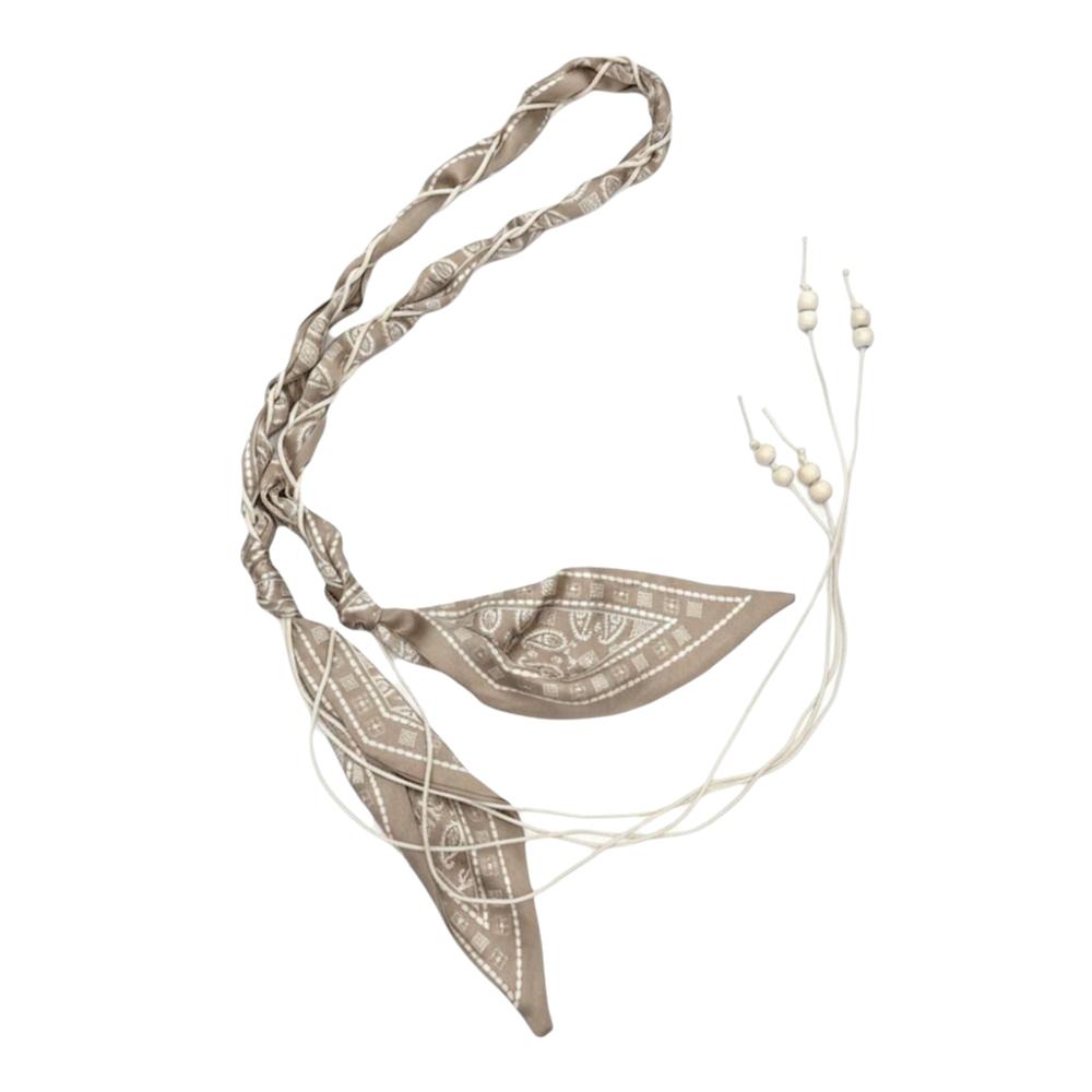 

Macadamia Flower Waist Chain Tassel Detail Woven Design Waist Rope Beaded Braided Decorative Detail Silk Scarf For Women