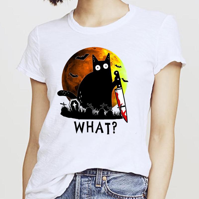 Women T-Shirts Cat Sweet New 2025 Fall Halloween Short Sleeve T-Shirt Female Harajuku Thanksgiving Graphic Oversized Tshirt Tops