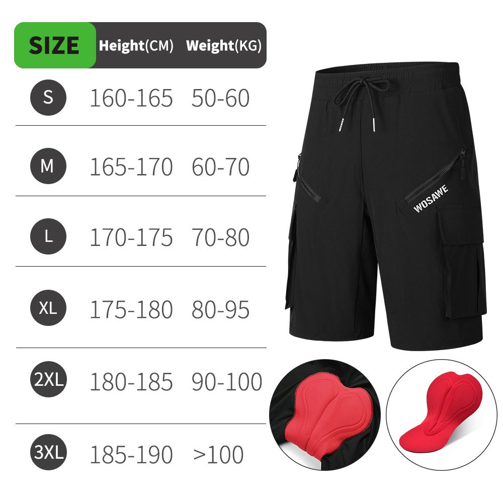 WOSAWE Summer Men Downhill Shorts with Inner Sponge Pad Casual MTB Bicycle Shorts Quick-drying MTB Bike Short Cycling Shorts