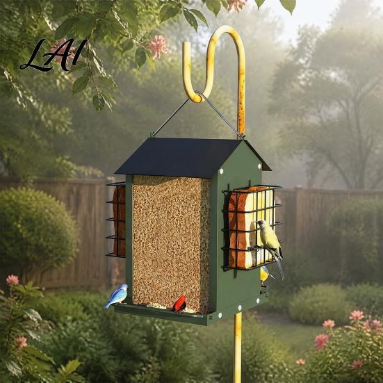 Large Capacity Bird Feeder Metal Suet Feeder Hanging with Cage Easy to Clean House Shaped Wild for Outdoors Garden Yard Decor Outside