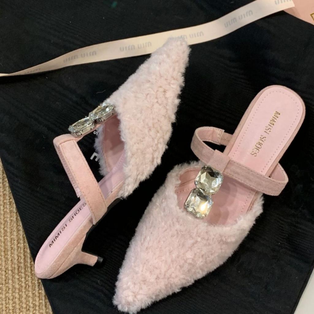 2025 French style with skirt purple bag head drag girl wearing Korean version of fairy style kitten and lazy fluffy slippers woman