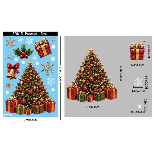 Nové vánoční party dekorace Kreativní zvonky, Sob, Santa Claus, Elektrostatické nálepky, Sněhové vločky, Sněhuláci, Skleněné nálepky