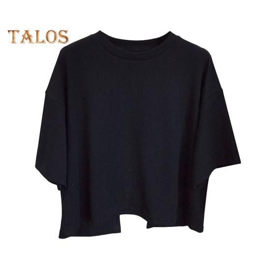 

Женские укороченные топы с круглым вырезом и коротким рукавом сзади, однотонные топы для летних каникул, футболка M чёрный