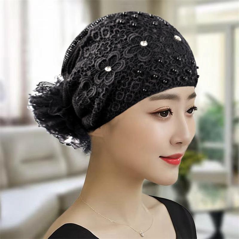 Muslim Head Scarf Hat Cancer Chemo Hats Turbante Mujer Beading Embroidery Turban Cap For Women Summer Breathable Headwrap Bonnet