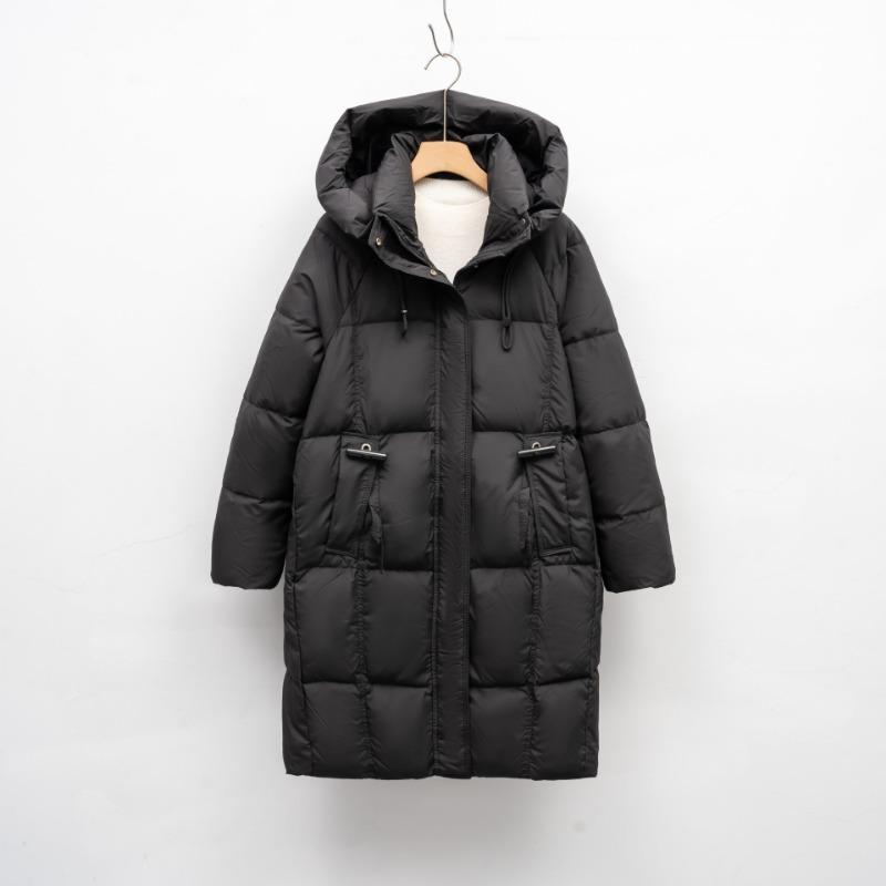 Pinghu Down Jacket Women's Medium and Long Winter New Fashion Bread Jacket Thickened Warm White Duck Down Jacket